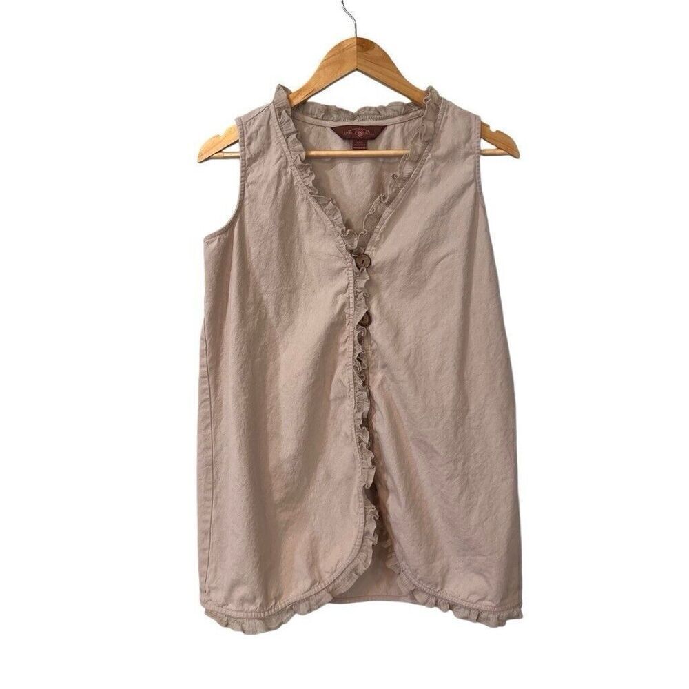 April Cornell Linen Vest Size XXS Relaxed Fit Women's Button Up Cottagecore